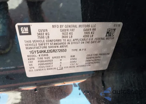 2016 Cadillac Escalade Esv Luxury Collection z USA, uszkodzony, nr VIN 1GYS4HKJ2GR272650